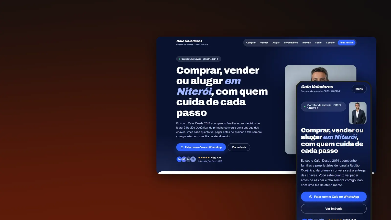 Primeira tela do site Caio Valadares
