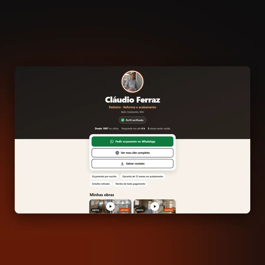 Cartão de obras no computador