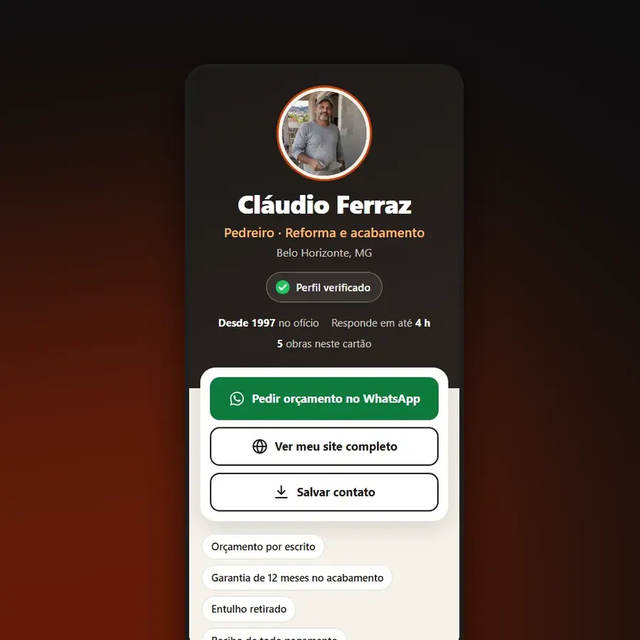 Cartão de obras no celular