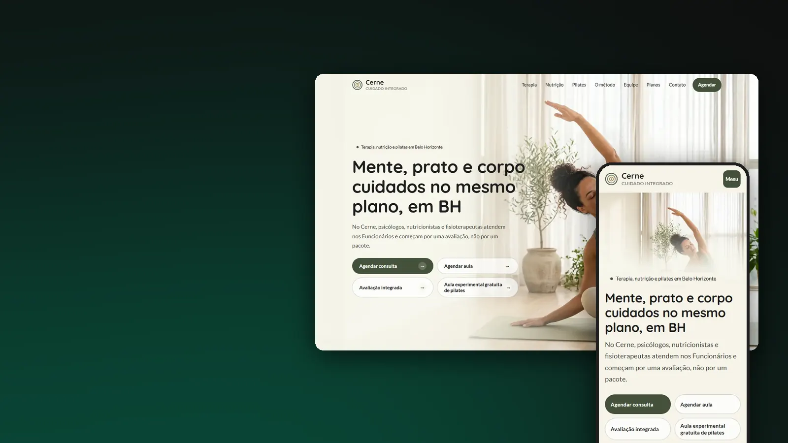 Primeira tela do site Cerne