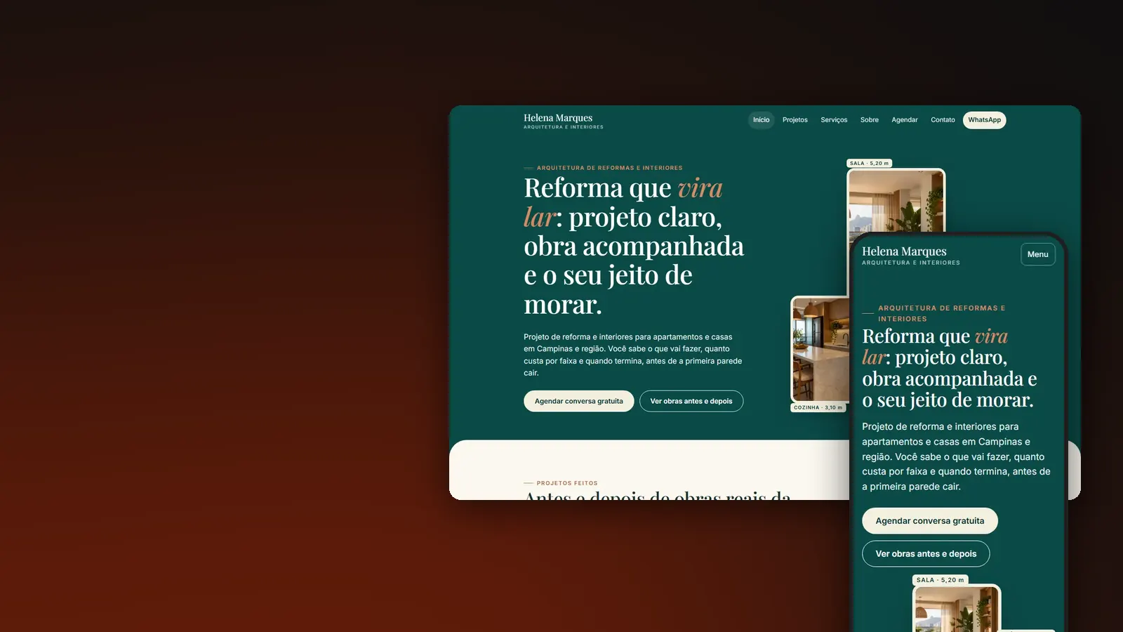 Primeira tela do site Helena Marques
